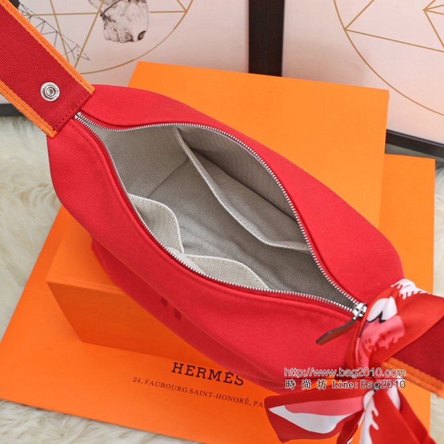 Hermes女包 愛馬仕飯盒包 Trousse Bride-A-Brace Hermes帆布便當包 橙紅  tdh2160